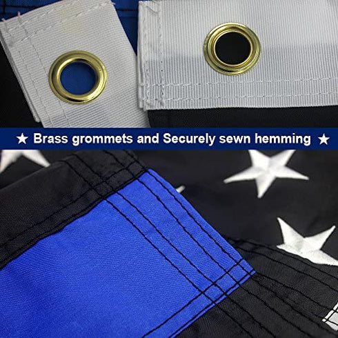 VSVO Thin Blue Line American Police Flag 4x6 ft - Embroidered Stars and Sewn Stripes with Grommets Black White and Blue USA Flags