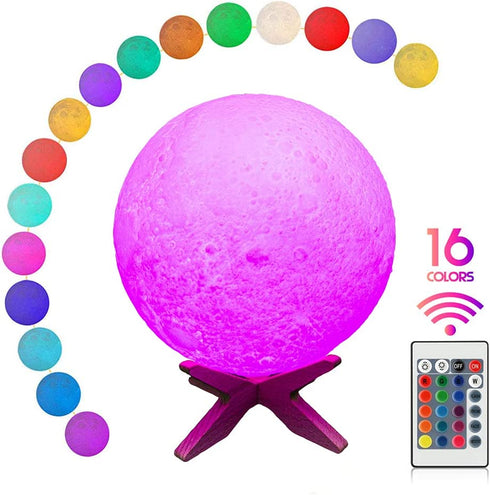 Moon Lamp Moon Light Night Light 16 Colors 3D Printed Moon Light USB Charging and Touch Control Brightness Lunar Lamp 5.9INCH with Stand for Kids Gift for Women