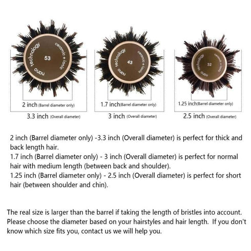 FIXBODY Round Hair Brush with Boar Bristles, Nano Thermal Ceramic, Ionic Tech and Anti-Static, Roller Hairbrush for Blow Drying, Curling, Straightening (2.5 inch, Barrel 1.25 inch)