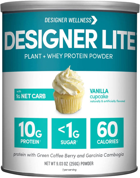 Designer Protein Lite, Vanilla Cupcake, 9.03 Ounce, Low Calorie Protein Powder