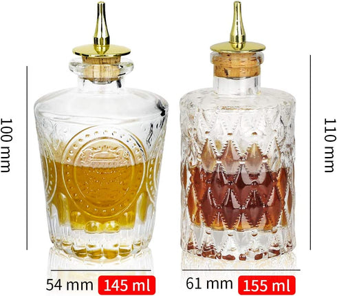 SuproBarware Bitters Bottle Set of 2?Glass Dasher Bottle, Decorative Bottle for Cocktail with Gold Dash Top