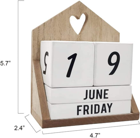 Wooden Calendar Block, Perpetual Desk Calendar, Date Block, for Desk, Office, Home Decor, 4.7x2.4x5.7 inches HOCHIZE