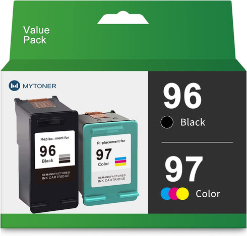 MYTONER 96/97 Remanufactured Ink Cartridge Replacement for HP 96 97 C8767WN C9363WN Ink for Deskjet 6520 5740 6940 6830 6980 Officejet 7310 7410 7210 Printer ( Black Tri-Color, 2-Pack)