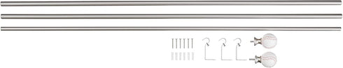 Amazon Basics Decorative 5/8" Curtain Rod with Baseball Finials, 86"-120"