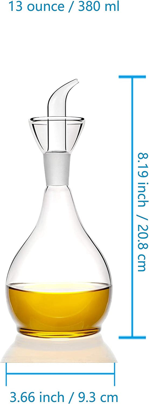HAIZEEN 13ounce/ 380 ml Clear Glass Olive Oil Dispenser Bottle - Oil & Vinegar Cruet with Pourers and NO Funnel Needed - Olive Oil Carafe Decanter for Kitchen and BBQ