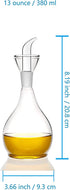 HAIZEEN 13ounce/ 380 ml Clear Glass Olive Oil Dispenser Bottle - Oil & Vinegar Cruet with Pourers and NO Funnel Needed - Olive Oil Carafe Decanter for Kitchen and BBQ
