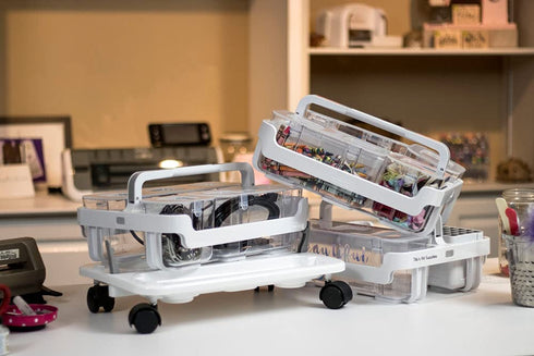 Deflecto Stack 'N Go Caddy Wheel Base, Craft Organizer, Compatible with Deflecto Desk Supplies Organizer Caddy, White, 16"W x 3 1/4"H x 11"D (29443CR)