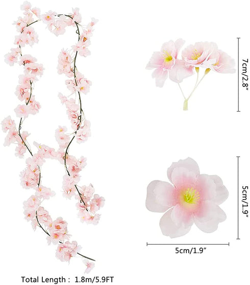 CEWOR 4pcs Artificial Cherry Blossom Flower Vines Hanging Silk Flowers Garland for Wedding Party Home Decor Japanese Kawaii Decor