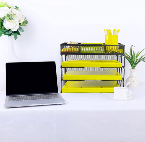 Meshist Paper Letter Tray Organizer, 3 Tier Stackable Desk File Organizer with 3 Shelves and a Sorter, Perfect for Home Office, A Good Gift for Women, Black