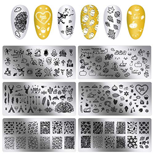 6 Pieces Thanksgiving Stamping Plates Fall Nail Stamping Plates Nail Stamper Templates Nail Design Stamps Stencils for Nail Design Decoration