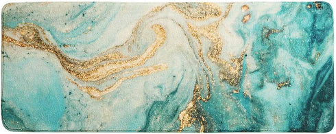Uphome Bath Rug Runner Luxury Turquoise Marble Velvet Bath Mat 18x47 inch Non-Slip Long Bathroom Rugs Machine-Washable Soft Microfiber Floor Rugs for Bathtub Shower