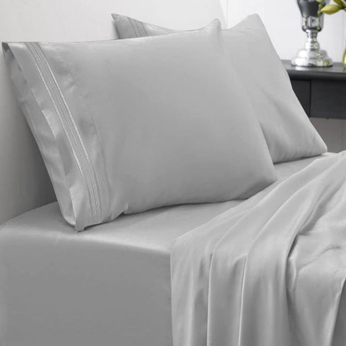 Sweet Home Collection 1800 Thread Count 21" DEEP Pocket Sheet Soft Egyptian Quality Brushed Microfiber Luxury Bedding Set with Flat, Fitted, 2 Pillow Cases, Extra Full, Silver