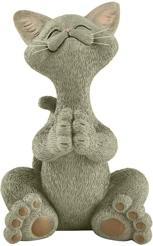 Whimsical Grey Cat Praying Figurine Cute Collectible - Happy Cat Collection - Cat Lover Gifts for Women, Cat Lover Gifts for Men, Cute Cat Gifts, Cat Office Desk Accessories, Cat Desk Decoration