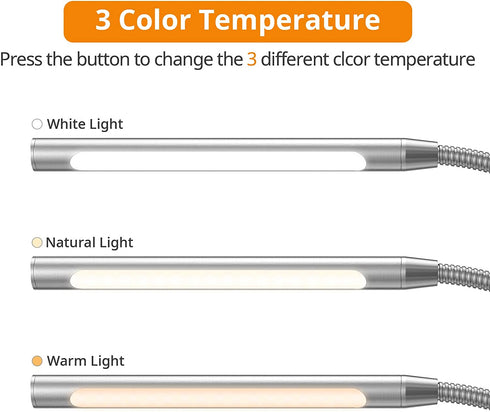 LEPOWER Led Clip on Light, Book Light for Reading in Bed, 4W Reading Light 3 Color Temperature Settings Stepless Adjustable Brightness Clip Lamp for Desk, Bed Headboard, Computer and Piano
