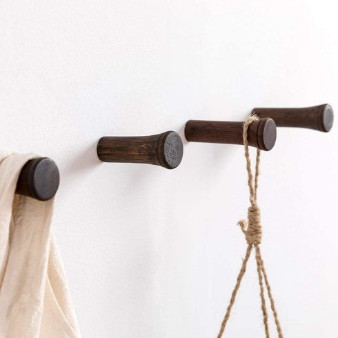 INMAN Wall Hooks, Wall Mounted Coat Hooks - 2.36'' Length Natural Wood Pegs, Entryway Wall Hangers Hooks for Hanging Coats, Hats, Bags and Towels, Pack of 4, Walnut