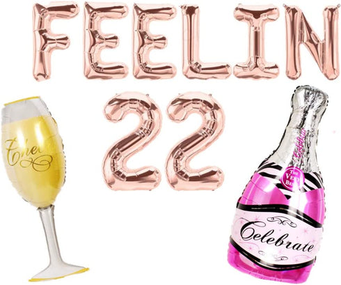 LaVenty Set of 3 FEELIN 22 Balloons 22nd Birthday Decoration FEELIN 22 Banner 22nd Birthday Supplies