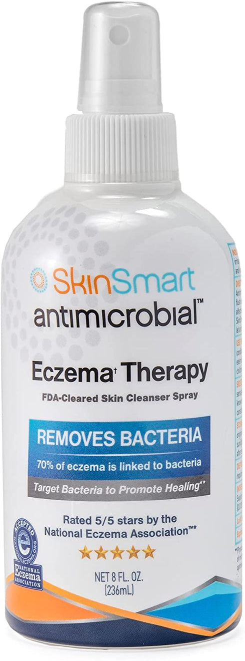 SkinSmart Antimicrobial Eczema Therapy with Hypochlorous Acid, Removes Bacteria so Skin Can Heal, for Adults, Kids and Seniors, 8 Ounce Clear Spray
