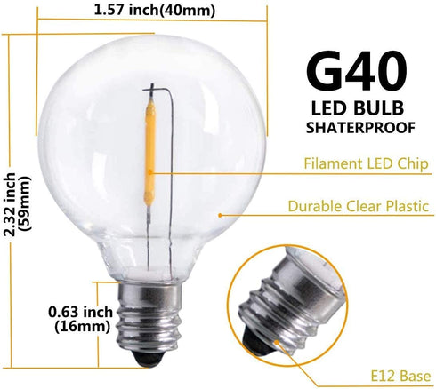 25Ft Globe Led String Lights Waterproof Shatterproof, Connectable Hanging Patio String Lights with 25 LED Plastic Clear Bulbs, Outdoor Indoor Lights for Room Caf© Bistro Pergola Tents, Black Wire