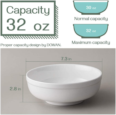 DOWAN Soup Bowls for Kitchen, 32 oz White Bowls for Cereal Salad Ramen Noodle, Porcelain Bowls with Non-slip Design, Sturdy and Easy to Hold, Set of 3, 7.25 Inch