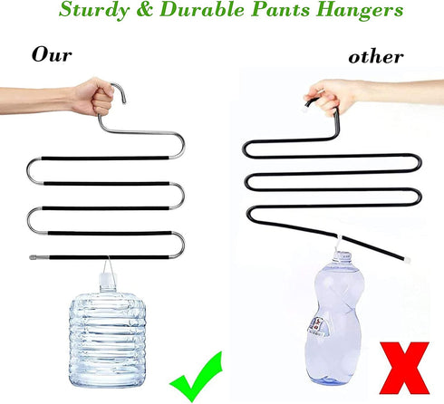 S-Shape Pants Hangers Space Saving Trousers Hangers 4 Pack, 5 Layer Stainless Steel S-Shape Trousers Hangers