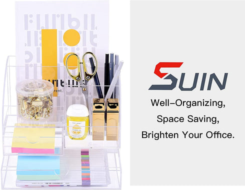 Premium Acrylic Desk-Organizer for Office/School Supplies, Desk Pen Holder for Pens/Pencils/Sticky note/Notebooks and Desk Accessories
