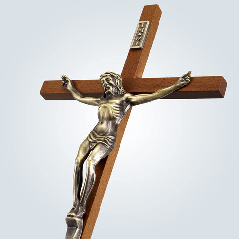 ACHIBANG Crucifix Wall Cross, Catholic Wooden Slender Hanging Crosses for Wall,10 Inch