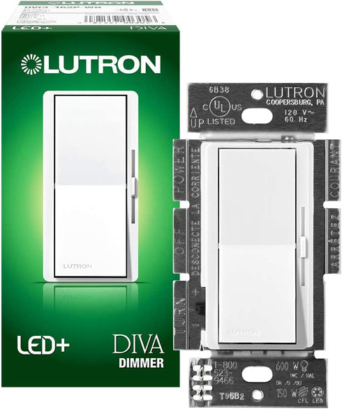 Lutron, White Diva C.L Dimmer for Dimmable LED, Halogen and Incandescent Bulbs, Single-Pole or 3-Way, DVCL-153P-WH, 1 pack