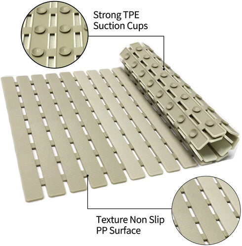 MBOSS Non Slip Bath Mat Bathtub Mats for Bathroom Shower Floor Mat Anti Slip Shower Mat with Drain Hole and Large Suction Cups, 27.5 X 15.7 Inch (Gradient Khaki)