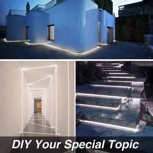 16.4ft Solar Strip Lights Outdoor Waterproof, Auto ON/Off, 2 Modes, Flexible and Cuttable, Self-Adhesive, 150 LED Lights Strip for Window Pool Deck Stairs Roof Patio Walkway Fence Decor (Cool White)