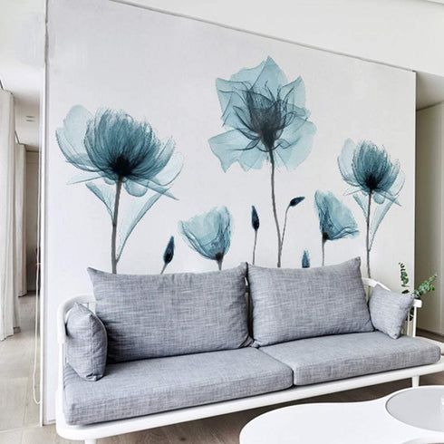 M ACHOOSE Blue Flower Wall Decals Wall Stickers Peel and Stick Removable Decal Stick DIY Wall Art Murals Home Wall Decor for Bedroom Living Room Classroom Office Wall Decaoration