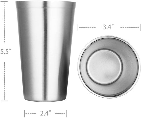 Pint Glasses Set of 2 Stainless Steel , Double Wall 16 oz Stainless Steel Tumbler, Stainless Steel Cups for Beer,Cocktails, Coffee, Tea,Smoothies,Gift for Kids and Adults
