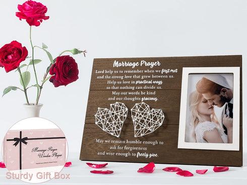 Marriage Prayer Wall Decor Wedding Gifts for Couples Anniversary Unique Christian Gift for Her Him Couples Newlywed Marriage Gift Home Bedroom Decor Picture Frame & Handmade String Heart 12.5×8.5 in