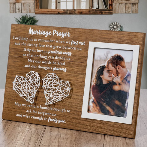 Marriage Prayer Wall Decor Wedding Gifts for Couples Anniversary Unique Christian Gift for Her Him Couples Newlywed Marriage Gift Home Bedroom Decor Picture Frame & Handmade String Heart 12.5×8.5 in