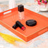 MAONAME Orange Serving Tray with Handles, Modern Decorative Tray for Coffee Table, Plastic Rectangular Tray for Ottoman, Bathroom, Decor, 15.75 x 10.2 x1.57