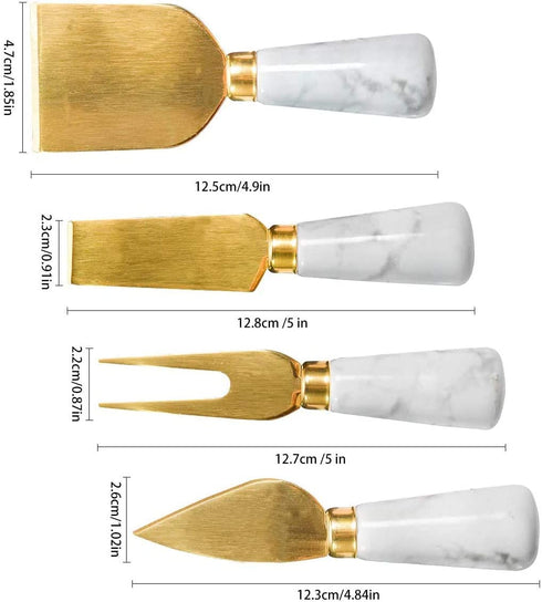 4PCs Gold Cheese Knife Spreader Set with Marble Handle, Cute Cheese Knives Cutter Slicer for Marble Cheese Board, Spatula for Cheese Board Accessories, Gift for Party, Holiday, Weddings - Gold