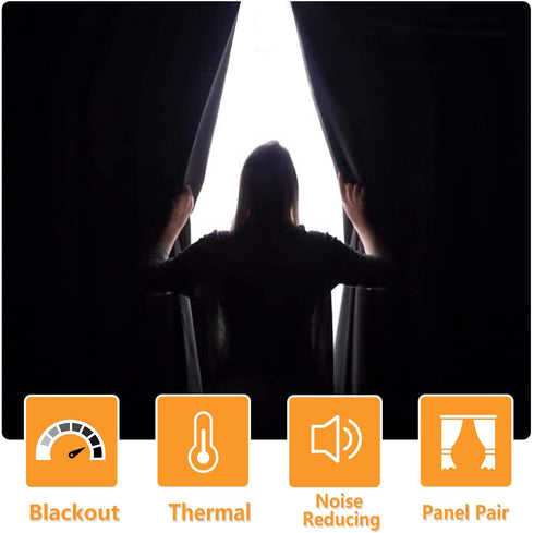 Hiasan Grommet Blackout Curtains for Bedroom, 42 x 63 Inches Length - Thermal Insulated & Light Blocking Window Curtains for Living Room, 2 Drape Panels Sewn with Tiebacks, Dark Grey