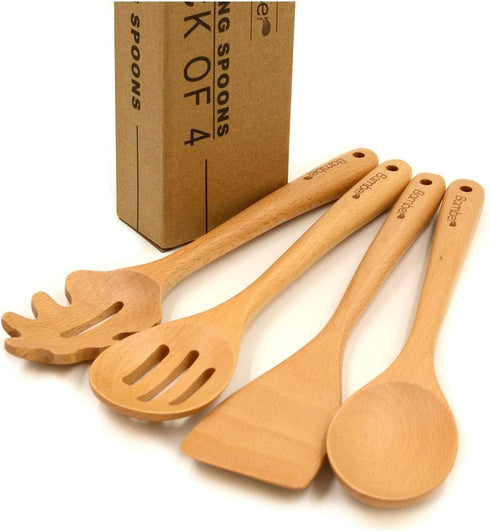 Bamber 4 Pieces Wooden Spoons for Cooking Wood Kitchen Utensil Set