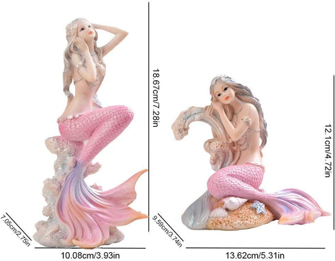 Mermaid Bathroom Decor,Mermaid Gifts for Girls 4.72" Tall Room Shelf Resin Mediterranean Princess Statue Ornament Figurines Sculpture Angel Crafts Collectible Ocean Sea Goddess