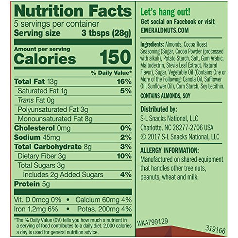 Emerald Nuts, Cocoa Roast Almonds, 5 Oz Resealable Bag