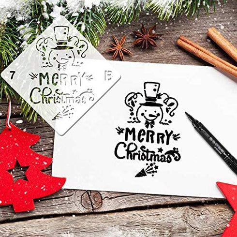 Konsait 16Pack Christmas Stencils Templates, Reusable Plastic Craft Drawing Painting Template, Xmas Stencils for Greeting Cards, Albums,Scrapbook, Notebook, Journal, Wall Art Wood, Face Cookie Decor