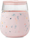 W&P Porter Portable Cocktail Glass with Protective Silicone Sleeve, Terrazzo Blush, 15 Ounces, On-the-Go, Reusable Wine Tumbler with Slide-lock Lid, Dishwasher Safe, 15 oz