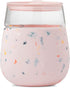 W&P Porter Portable Cocktail Glass with Protective Silicone Sleeve, Terrazzo Blush, 15 Ounces, On-the-Go, Reusable Wine Tumbler with Slide-lock Lid, Dishwasher Safe, 15 oz