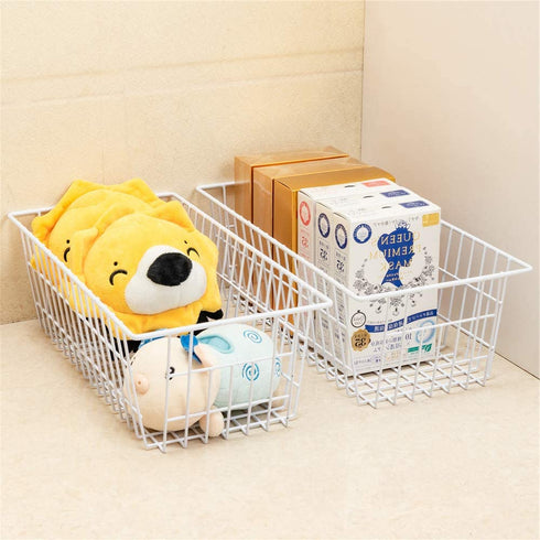 SANNO Farmhouse Wire Storage Baskets freezer Storage bins and Baskets Bins Large Organizer Bins Basket for Kitchen Cabinets, Pantry, Bathroom, Laundry Room,Kitchen, Closets, Garage-white