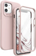 Dracool Liquid Silicone Cover Compatible with iPhone 12/iPhone 12 Pro Case and Built-in Screen Protector Shockproof 360 Full Body Protection for Women Girls 3 Layer Hybrid Soft Gel Rubber - Pink