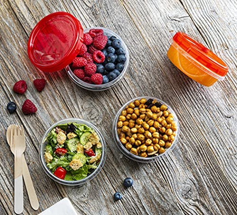 Elegant Disposables (8 Ounce 10 Pack) Twist cap Deli Containers Clear Bottom With Red Top Screw on Lids Twist Top Food Storage Freezer Containers