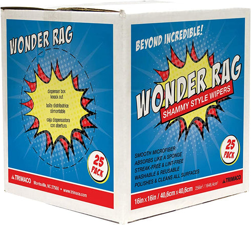 Trimaco 83626AMZ Wonder 14" x 17" Microfiber Wiper Rags, 25 per Box, White