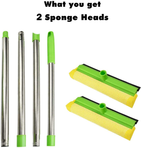 ITTAHO Multi-Use Window Squeegee, 2 in 1 Squeegee Window Cleaner with Long Extension Pole, Sponge Car Window Squeegee with 58" Long Handle for Gas Station, Glass,Shower,Outdoor High Window Cleaning
