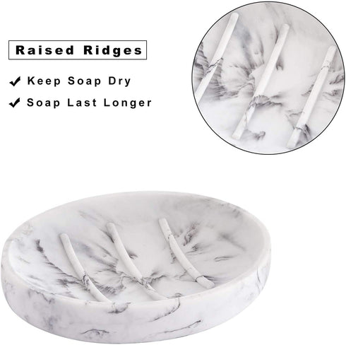 YININE 2 Pack Soap Dish Marble Look, Bar Soap Holder Soap Case Soap Tray Oval Resin Soap Dish for Shower Bathroom Kitchen Sink Bathtub- White Marble Look