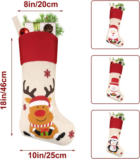 Dreampark Christmas Stockings 4 Pcs - 18" Large Xmas Stockings - Santa Snowman Reindeer Penguin for Christmas - Decorations Home Party Supplies & Kids Gifts