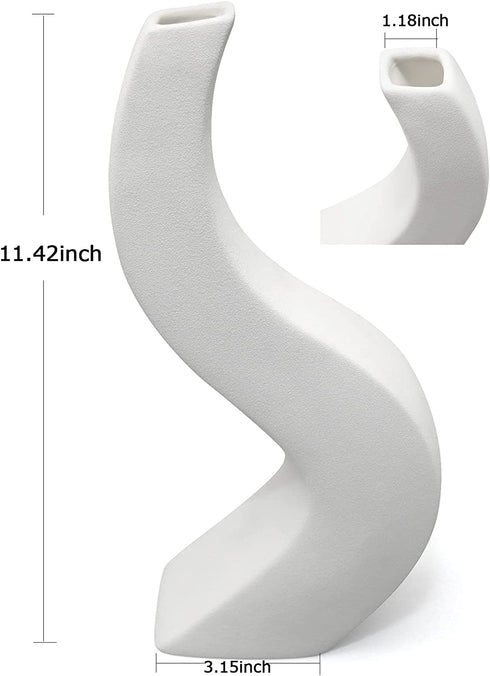 Serdic S Curve Tall Ceramic Vase 11inch Modern Decorative Flower Vase for Wedding, Gifts, Kitchen, Living Room or Flower Shop White